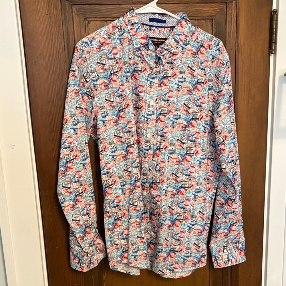 Johnston & Murphy Multicolor Passport Stamp Print Shirt